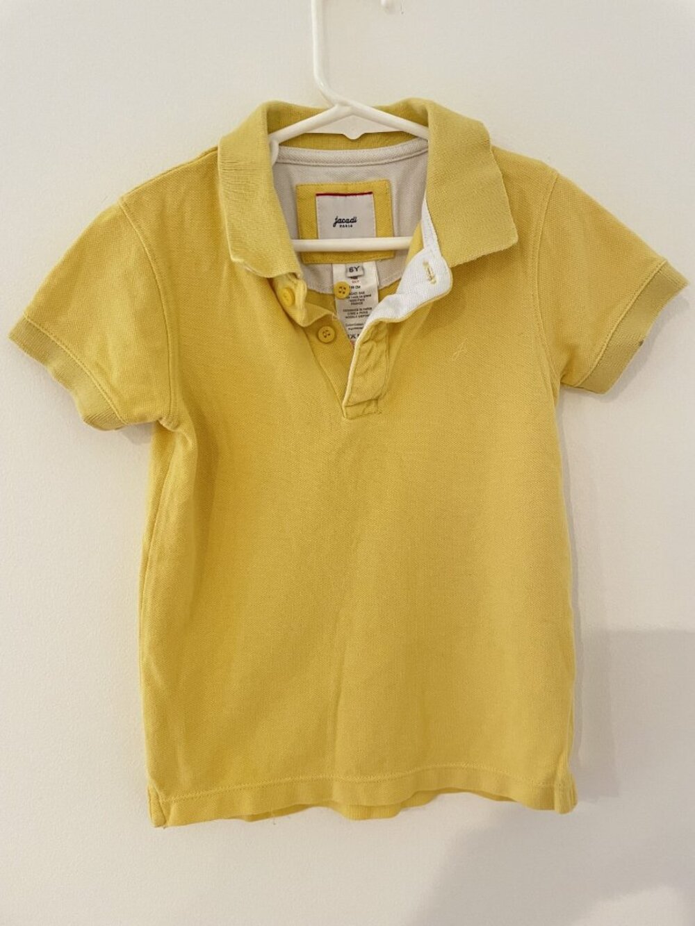 Jacadi unisex size 6 yellow polo shirt, S/S, classic, preppy, 100% cotton
